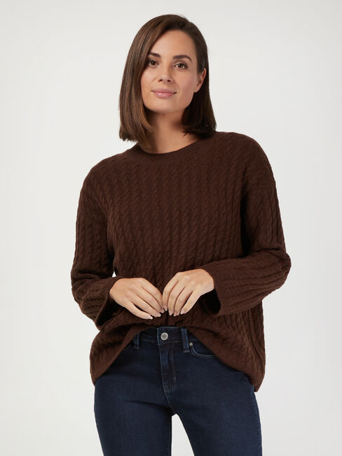 Milana Oversize Cable Knit, Brown, hi-res