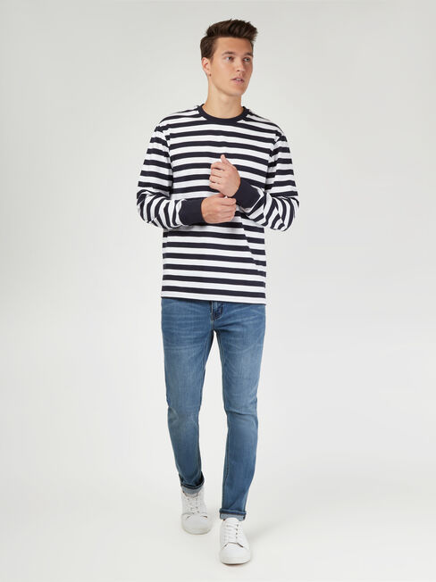 LS Wilton Stripe Crew Tee, White, hi-res