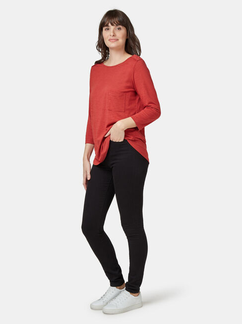 Boat Neck Pocket Tee, Red, hi-res