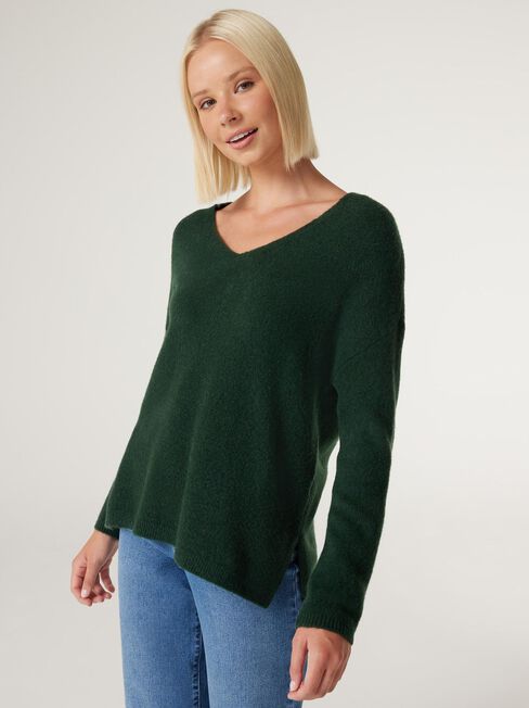 Avery V-Neck Knit, Forest Green, hi-res