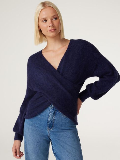 Charlotte Cross Over Knit, French Navy, hi-res