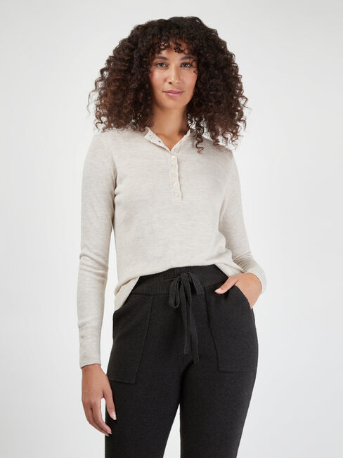 Jenny Fine Knit Henley, White, hi-res