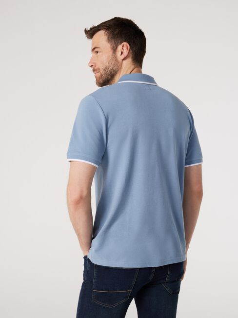 Nash Tipped Short Sleeve Polo, Faded Blue, hi-res