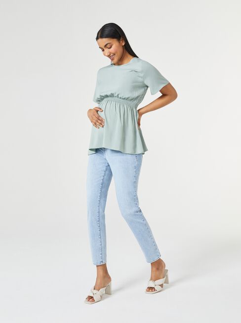 Annie Shirred Waist Nursing Maternity Top, Green, hi-res