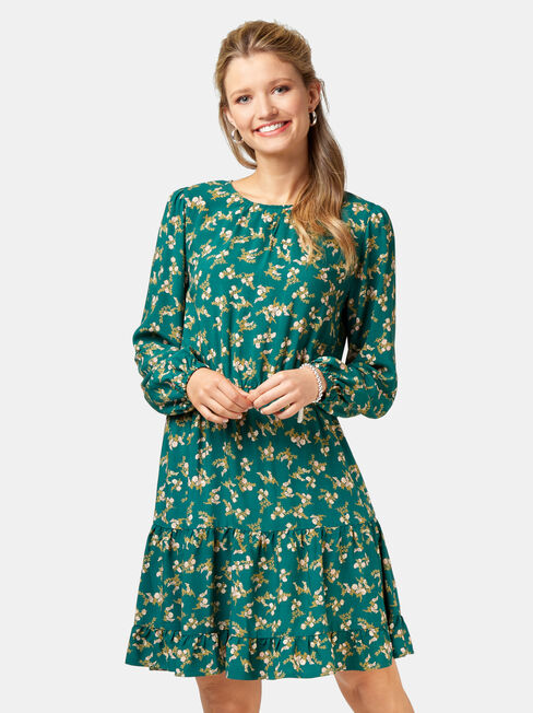 Anna Printed Dress, Green, hi-res
