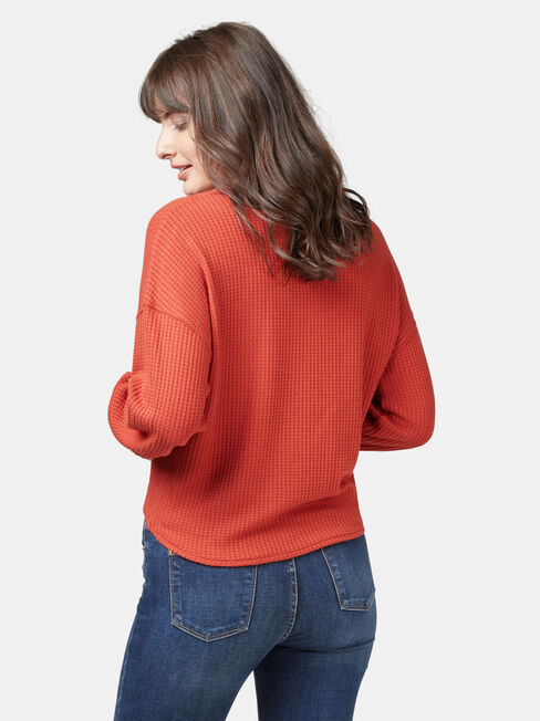Hannah Tie Front Textured Top, Red, hi-res