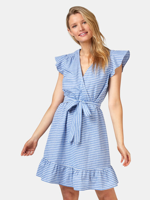 Arianna Ruffle Dress, Stripe, hi-res