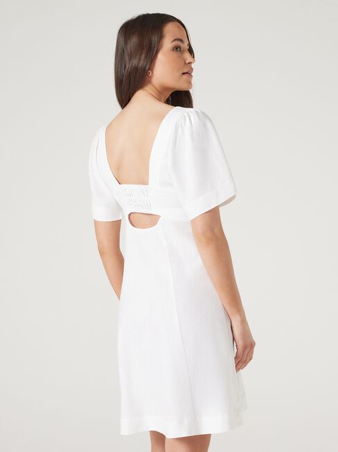 Victoria Flutter Sleeve Dress, White, hi-res