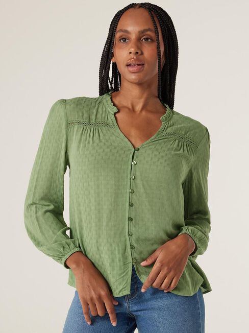 Lucia Button Front Blouse, Pistachio, hi-res