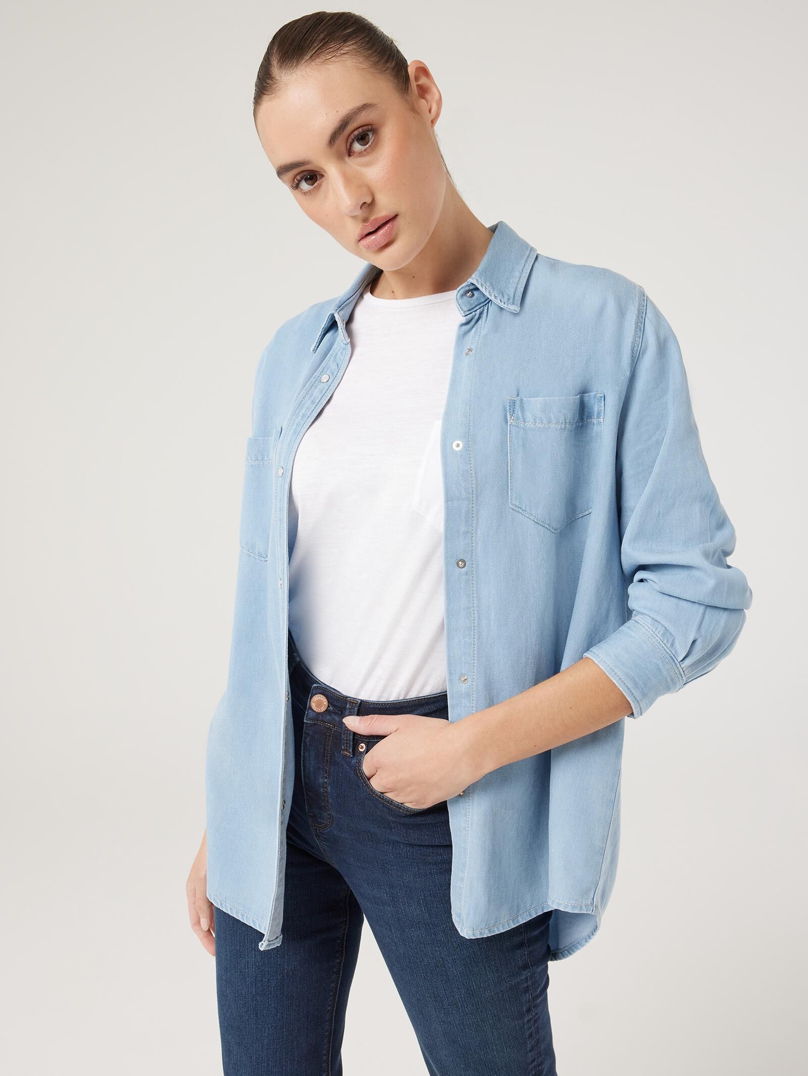 Light blue jean shirt best sale
