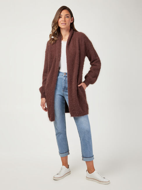 Faye Fluffy Soft Cardi, Brown, hi-res