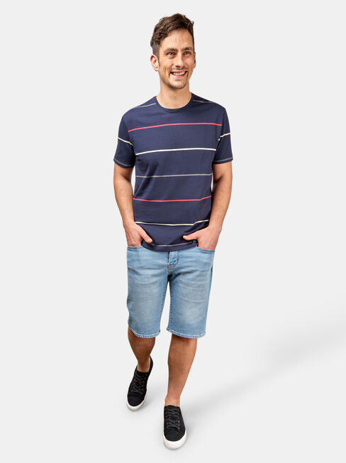 Kingston Short Sleeve Stripe Crew Tee, Blue, hi-res