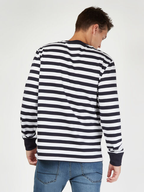 LS Wilton Stripe Crew Tee, White, hi-res
