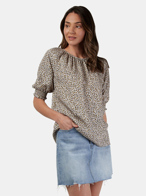 Kristine Shirred Sleeve Top, Print, hi-res