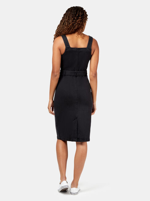 Simone Button Through Denim Dress, Black, hi-res