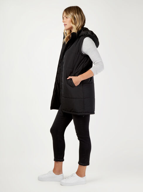 Belinda Longline Padded Vest, Black, hi-res
