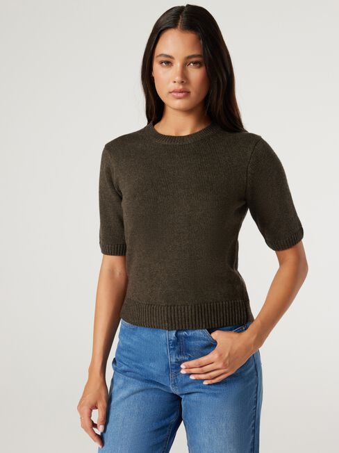 Olivia Knit Tee, Green, hi-res