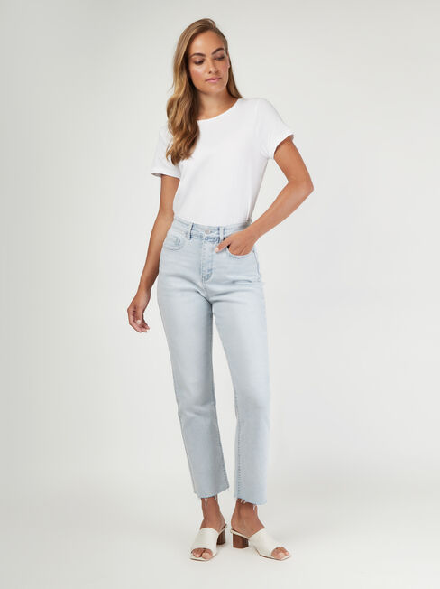High Waisted Staight Leg Jeans, Blue, hi-res