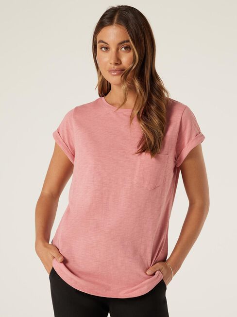 Essential Slub Pocket Tee, Dusty Pink, hi-res