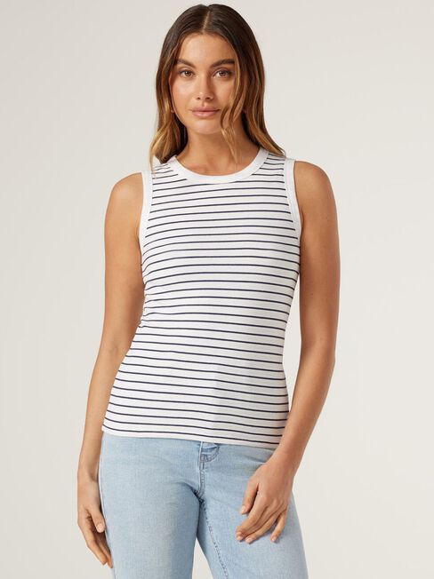 Classic Rib Tank, White/French Navy Stripe, hi-res
