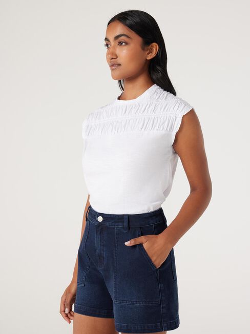 Ruby Rouched Jersey Top, White, hi-res