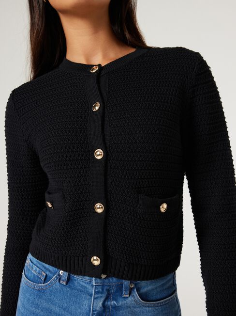 Megan Textured Cardigan, Black, hi-res