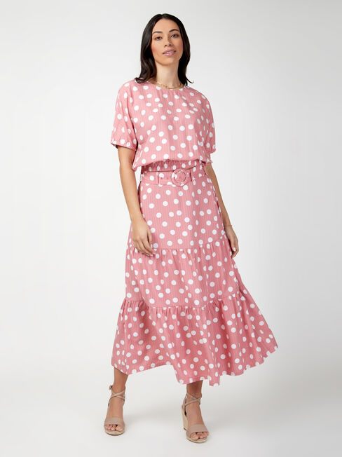 Sara Belted Tiered Skirt, Pink, hi-res