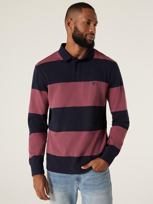Henry Stripe Rugby Polo, Berry/Ink Multi, hi-res
