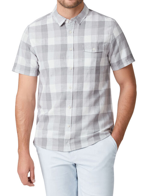 Byrne Short Sleeve Check Shirt, Grey, hi-res
