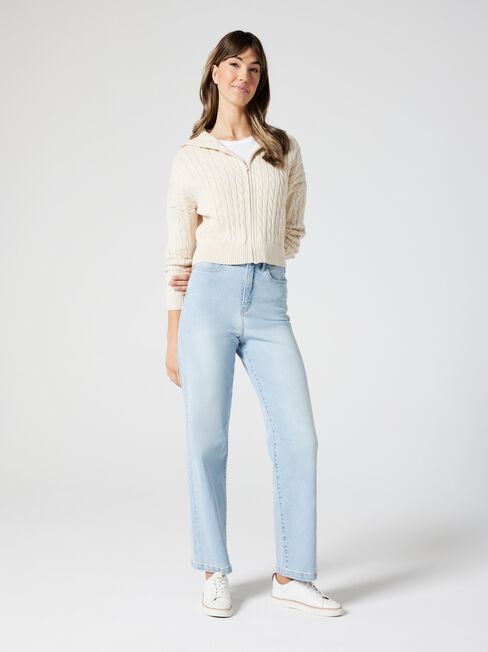Celia Zip Thru Hooded Knit, Brown, hi-res