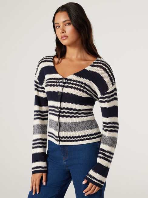 Dakota Stripe Cardigan, Ink, hi-res