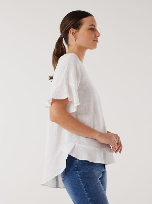 Alivia Ruffle Hem Top, White, hi-res