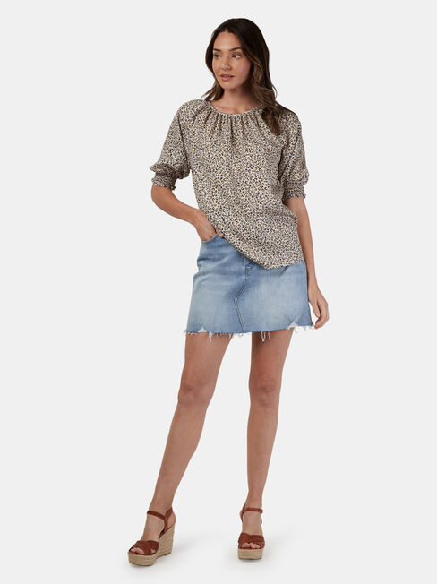 Kristine Shirred Sleeve Top, Print, hi-res