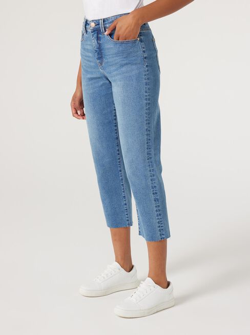 Annie Mid-Waisted Straight Capri, Mid Indigo, hi-res