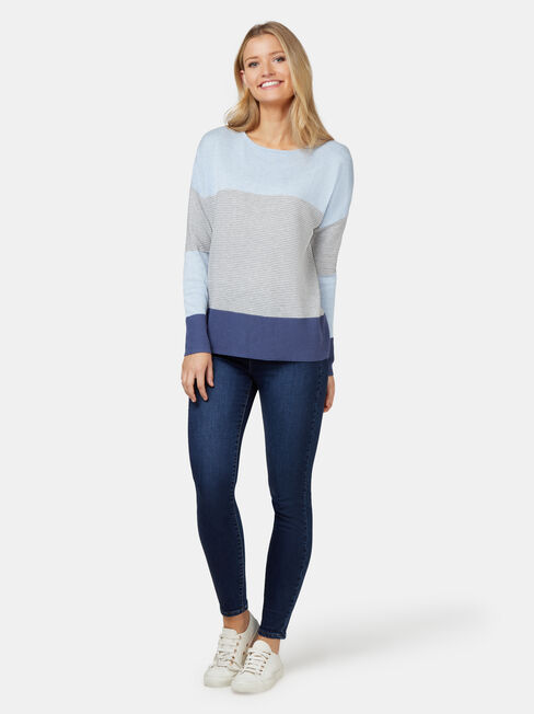 Chloe Colour Block Knit, Blue, hi-res