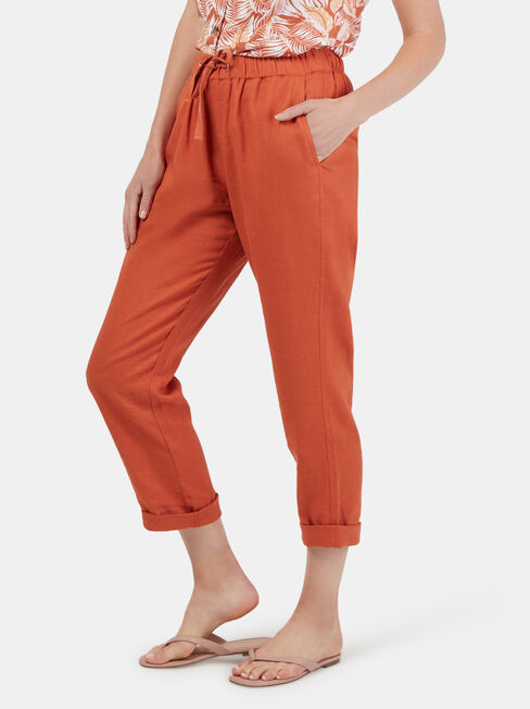 Linen Blend Pant, Red, hi-res