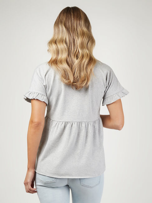 Half Button Frill Slv Maternity Top, Grey, hi-res