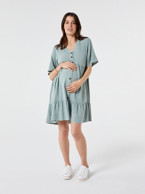 Billie Button Down Smock Dress, Green, hi-res