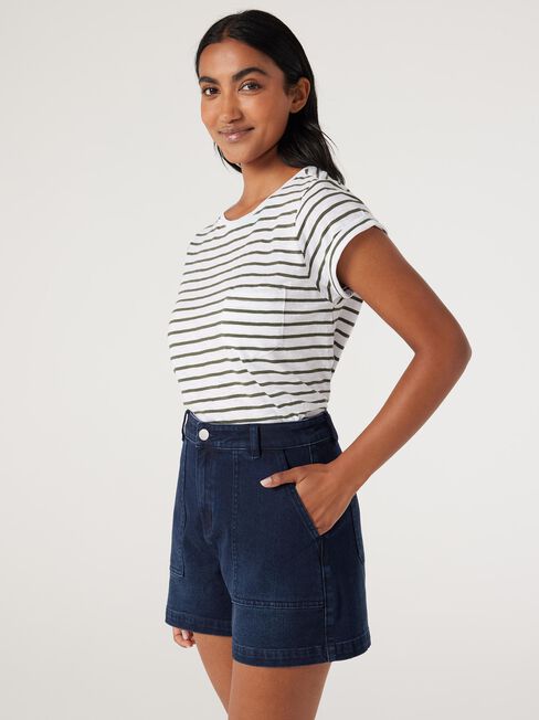 Essential Slub Pocket Tee, White/Thyme Stripe, hi-res