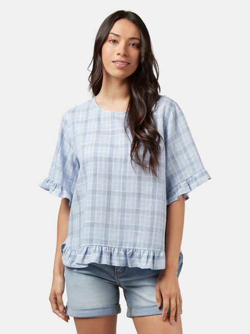 Lola Ruffle Top, Blue Stripe, hi-res