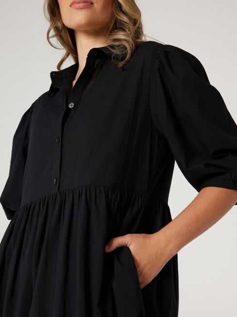 Hollywood Tiered Maxi Shirt Dress, Black, hi-res