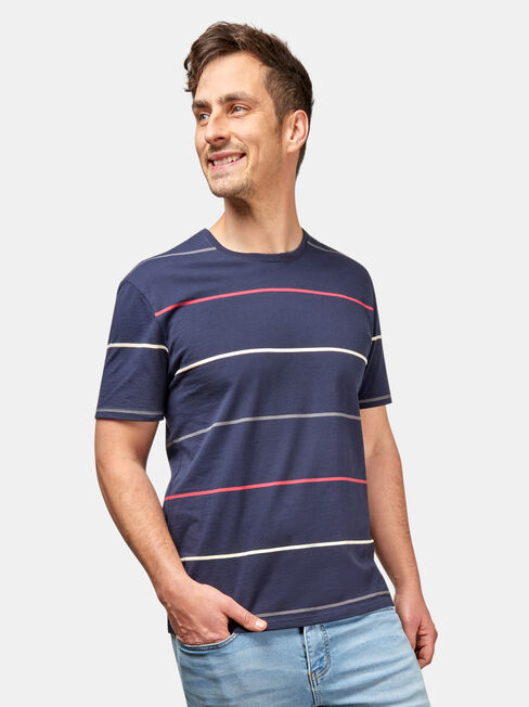 Kingston Short Sleeve Stripe Crew Tee, Blue, hi-res