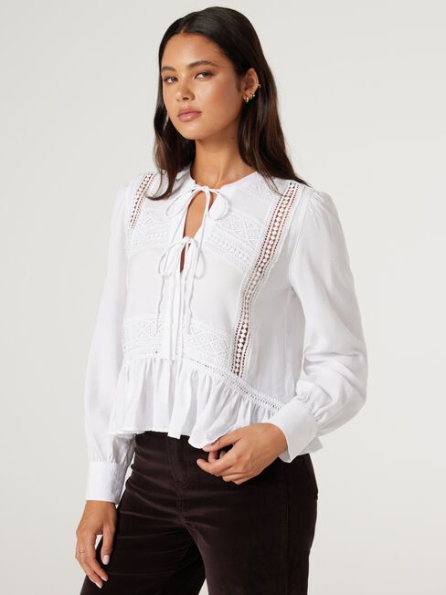 Wynona Peasant Blouse, White, hi-res