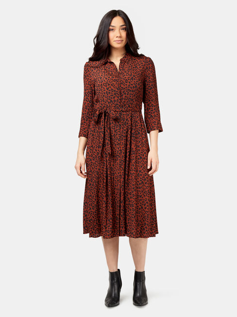 Mishy Midi Shirt Dress, Brown, hi-res