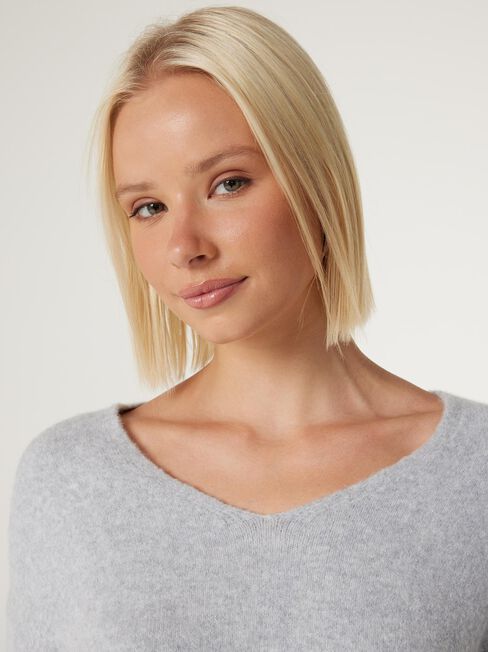 Avery V-Neck Knit, Grey Marle, hi-res