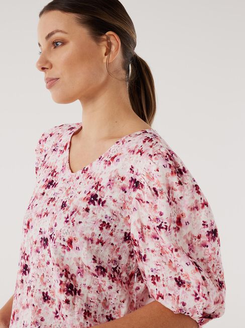 Carla Puff Sleeve Top, Floral, hi-res