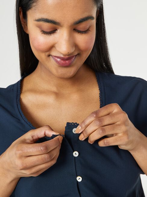 Lacey Half Button Maternity Top, Navy, hi-res