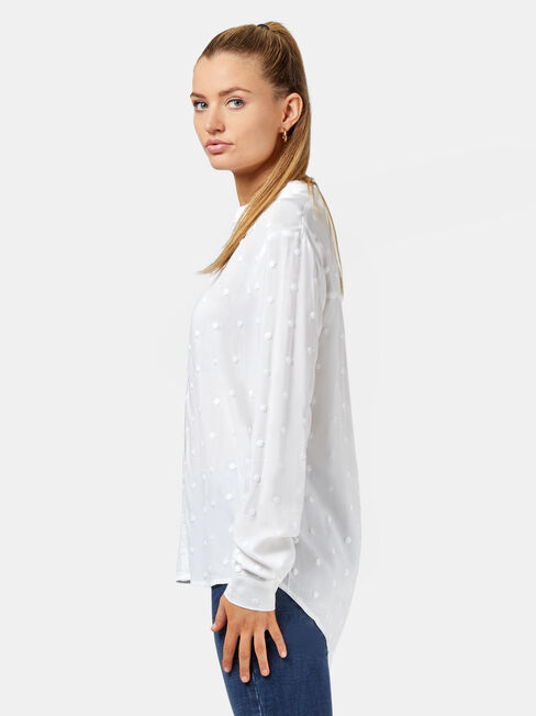 Daniela Embroidered Spot Shirt, White, hi-res
