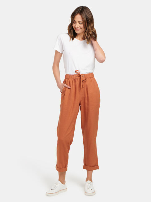 Linen Blend Pant, Orange, hi-res