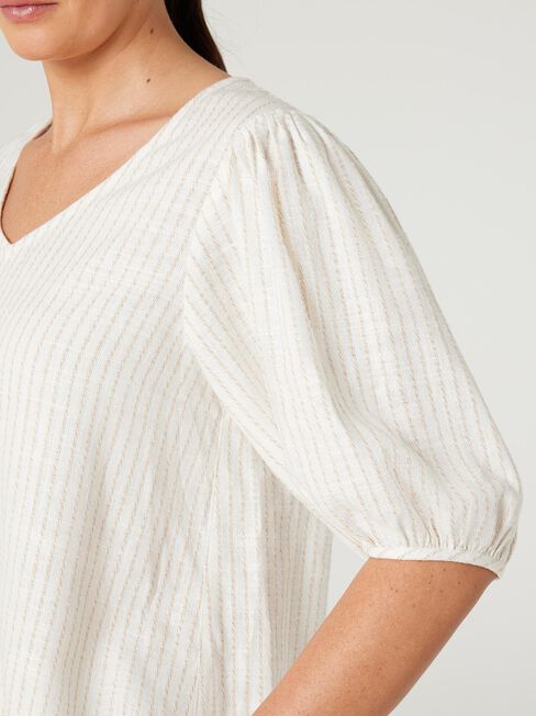 Maya V-Neck Top, Oat Stripe, hi-res